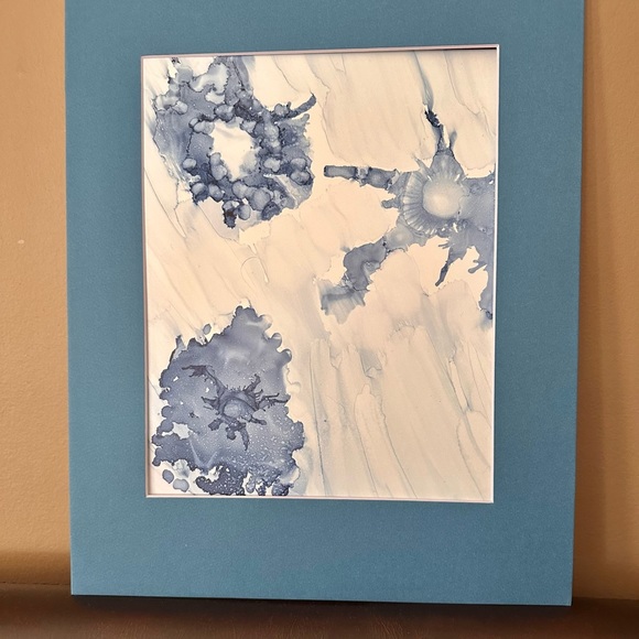 Handmade original abstract shades of blue alcohol ink wall decor painting - Picture 3 of 10